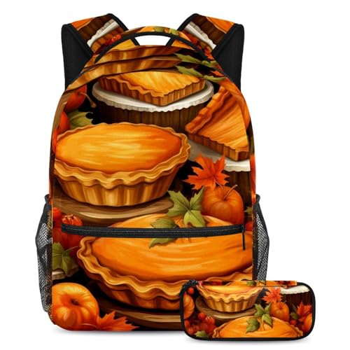 Cartable Thanksgiving Pumpkin Pie avec trousse pour grand sac à dos scolaire ado fille garçon