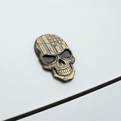Miniatura 5 de Calcomanía metálica con calavera 3D para coche, bandera de EE. UU., calcomanías de vehículo reacondicionadas (bronce)