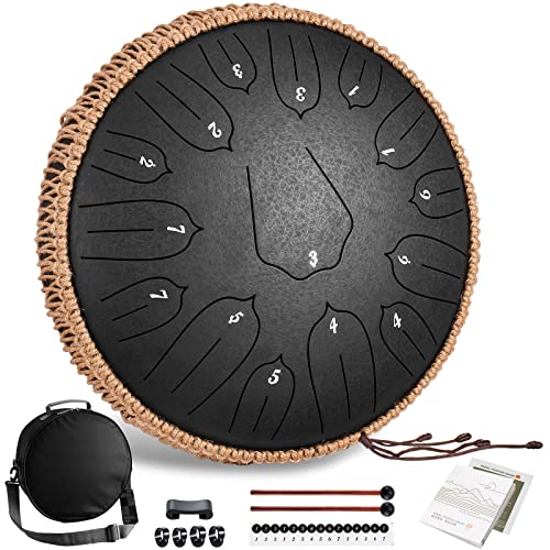 Lronbird Steel Tongue Drum,12 Inch 15 Note Handpan Drums, Concert Percussion Instrument With Travel Bag Music Book Mallets For Adults Kids Meditation Chakra Healing, Unique Gifts, D Major (Obsidian) #TOP5