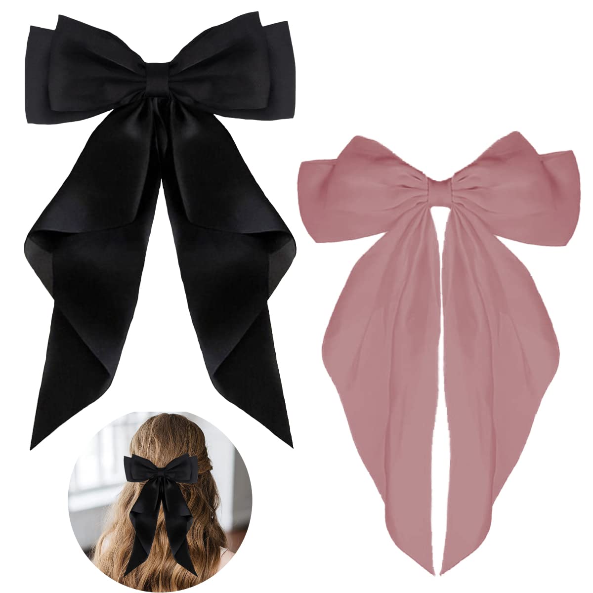 ZEVONDA Pack of 2 Big Bow Hair Clips