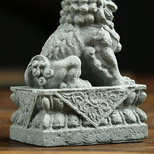 Figuras Decorativas de Perros Foo Guardianes de Piedra Feng Shui miniatura 6