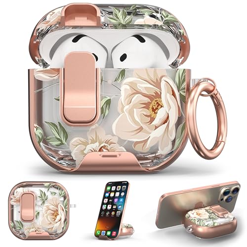 Image of for AirPods 4 Case 2025 with Safety Lock & Foldable Phone Stand,Golden Rose | Double Drop Protection,Two-Piece Design, Airpod 4 Case with Keychain & Cleaner Kit, Support Wireless Charging, Shockproof