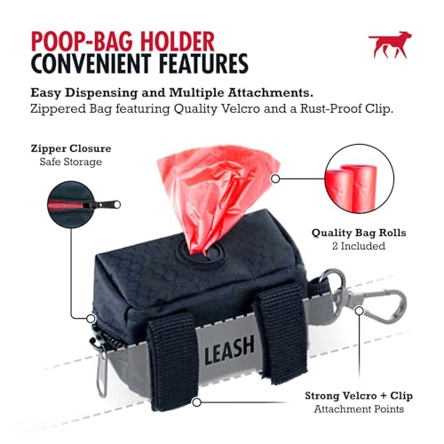 Image of Tuff Pupper Dog Poop Bag Holder | Works with Any Dog Leash | Zippered Waste Bag Dispenser | Waterproof with Rust-Proof Clip | Convenient Lightweight Design | Includes 2 Rolls of Leak-Proof Bags