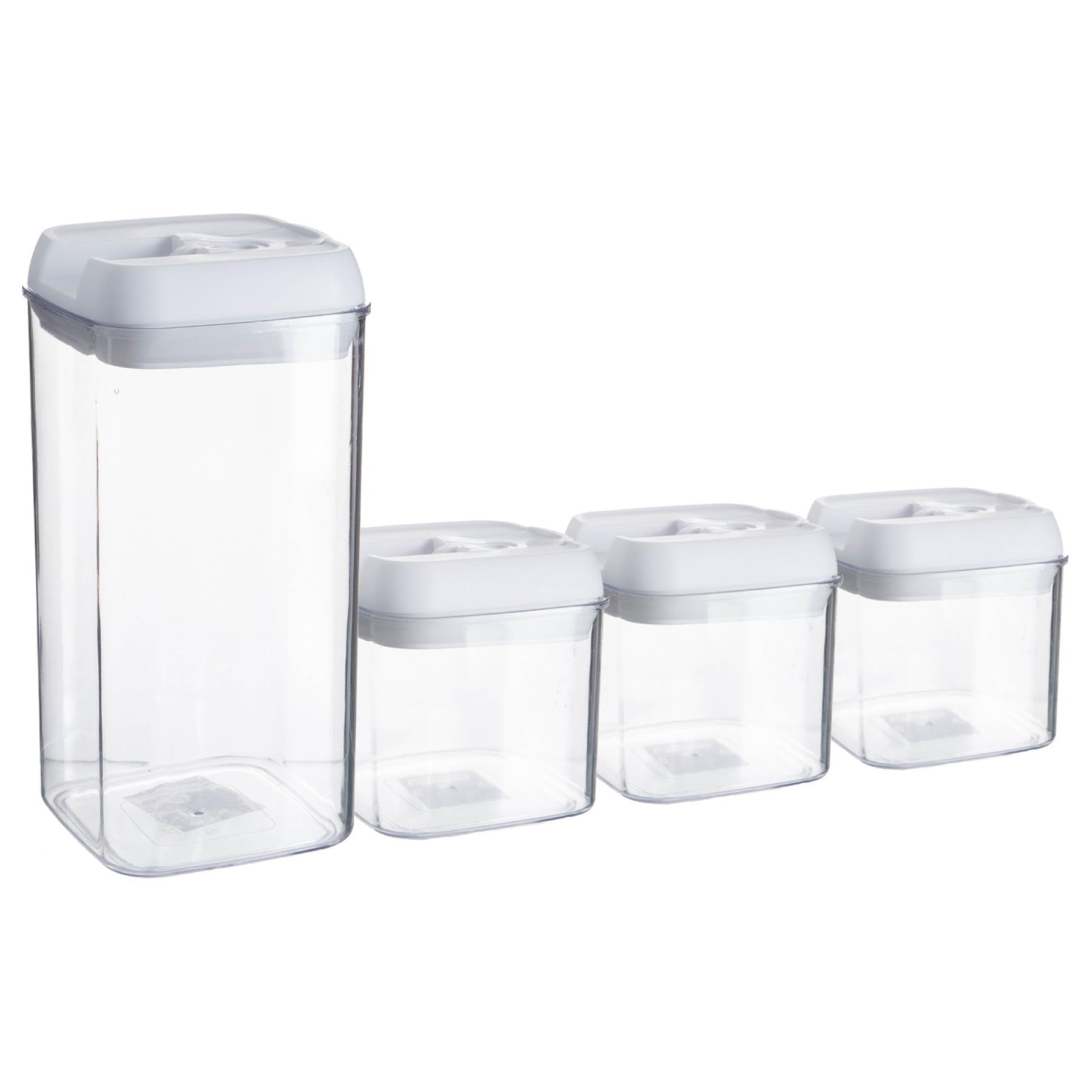 Argon Table Food Storage Containers with Airtight Flip Lock Lids - 4-Piece - White - Plastic Storage Tubs Tupperware Pantry Food Organiser for Cereal, Oats, Sugar, Coffee, Biscuits, Tea