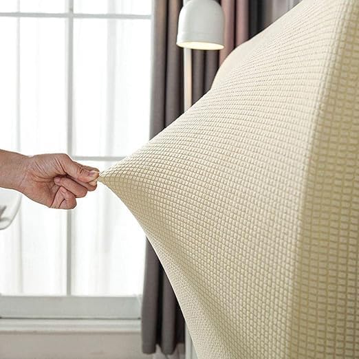 Image of HOMETHREADS Stretchable Lycra /Velvet Headboard Cover | Soft, Dust-Proof & Wrinkle-Resistant Bed Back Protector | Fits Leather, Wooden & Fabric Bedsides | for 6ft to 6.5ft Beds | (Beige, 172x65cm)