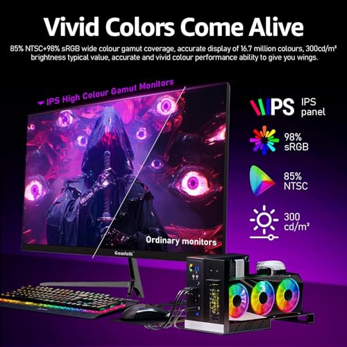Gawfolk Gaming Monitor 27 Zoll QHD, 2K IPS PC Bildschirm 120Hz, 2560×1440P, FreeSync, HDMI, DisplayPort, VESA 75 * 75mm, Schwarz 2