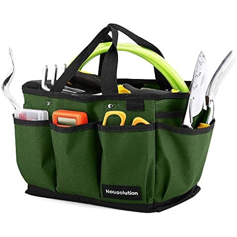 Housolution Gardening Tote Bag, Deluxe Garden Tool Storage Bag and Home Organizer with Pockets, Wear-Resistant & Reusable, 14 Inch, Dark Green Cover