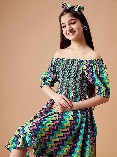 Image of Cherry & Jerry Floral Print Off-Shoulder Crepe A-Line Dress