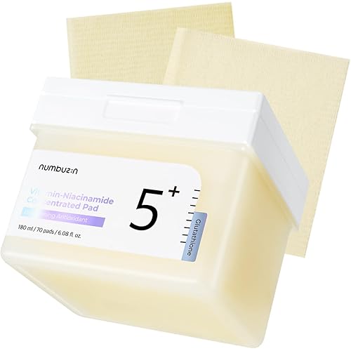 numbuzin No.5+ Niacinamide Concentrated Toner Pad | Glutathione, Niacinamide, PHA & LHA, Vegan | Korean Skin Care for Face, 180ml/70 Pads/6.08 Fl Oz