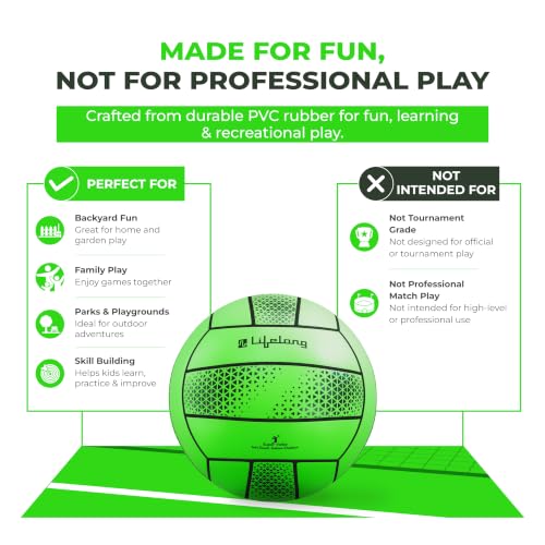 Image of Lifelong Volleyball for Kids, Teens & Adults | Lightweight PVC | Soft Touch Training Ball | Indoor & Outdoor Play | Beach, Pool & Recreational Play | Green | 8.6 inches