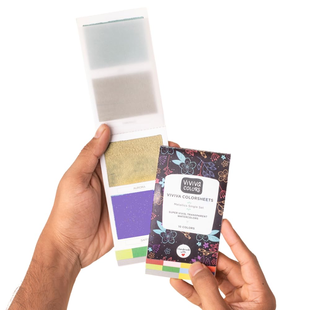 Viviva Coloursheets, Metallic Single Set, 10 Vibrant Watercolours, For Outdoor and Travel, VV276004