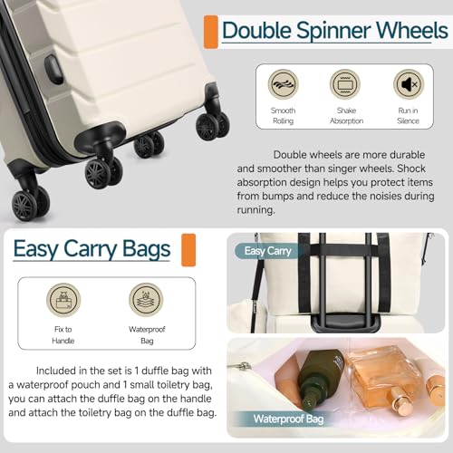 Image of Hoteel Luggage Sets 3 Piece, 4-Yr Warranty, PC+ABS Hard Shell Expandable Suitcases with Wheels, TSA Aproved Lock and Carry on Bags, Travel Suit Case Set for Men and Women, (3-Piece, Beige)