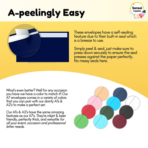 200 5X7 Navy Blue Invitation Envelopes - For 5X7 Cards - A7 - (5 ¼ X 7 ¼ Inches) - Perfect For Weddings, Graduation, Baby Shower - 120 Gsm - Peel, Press & Self Seal - Square Flap #TOP4