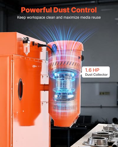 Image of VEVOR Heavy Duty Sandblasting Cabinet Kit, Industrial-Grade Steel Sand Blasting Cabinet with Dual Blasting Guns & 1.6HP Dust Collector for Oversized Parts Surface Finishing, Rust Removal
