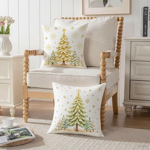 Housse coussin 65x65cm Noël velours doré lot de 2 - 4