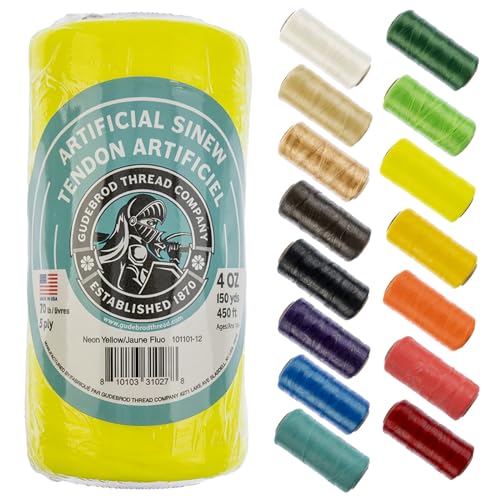Gudebrod Sinew 4oz 450ft (150yd) Neon Yellow 5ply 70lb Test Made in USA Artificial Sinew