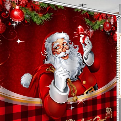 Rideau de douche de Noël avec tapis de bain et couvre-siège
