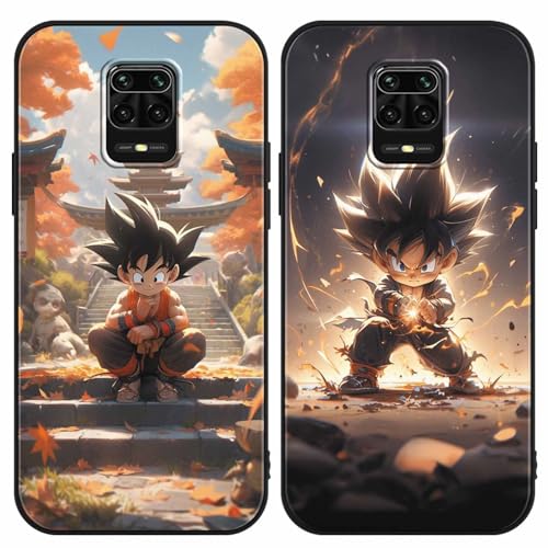 2 Piezas Anime Funda para Xiaomi Redmi Note 9 Pro/Note 9S(4G) 6.67'', Cover Dragonball Z Super Z DBZ Son Goku Patrón Fine Diseño Carcasa Anti-Choques Suave TPU Protectora Case Animadas Fundas, Negro1