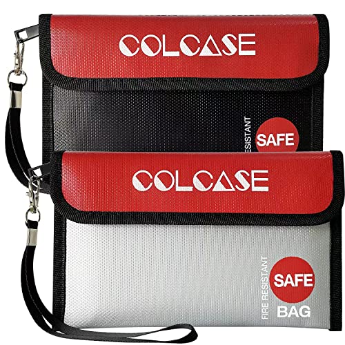 fireproof container - COLCASE Fireproof Money Bag(8.3x5 inches), 2 Pack Fireproof and Waterproof Cash Bag with Zipper, Fireproof Money Safe Pouch Envelope Container for Cash,Jewelry,Valuable,Passport