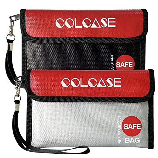 COLCASE Fireproof Money Bag(8.3x5 inches), 2 Pack Fireproof and Waterproof Cash Bag with Zipper, Fireproof Money Safe Pouch Envelope Container for Cash,Jewelry,Valuable,Passport