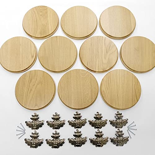 GTK 10 placas cuña redondas de roble claro AF 19 cm, tabla cuña, tabla de especias, placa para trofeos con 10 hojas de roble, portada grande