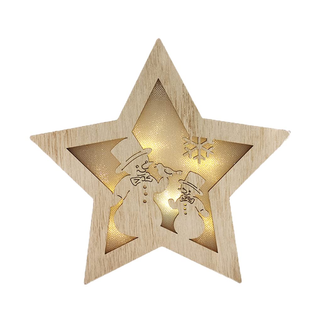Jazuaiao Christmas Wooden Star Shaped Hanging Ornament Warm Light Tree Pendant for Home Outdoor Tree Decor Christmas Decoration Wooden Star Shaped Hanging Ornament for Home Outdoor Trees
