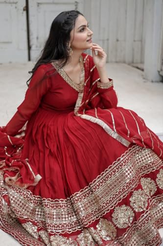 Image of Qutenza Women Festive Special Embrodary Work Gown with Duppta Set