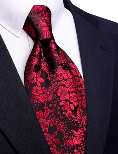 Image of Barry.Wang Floral Ties for Men Flower Necktie with Tie Clip Formal