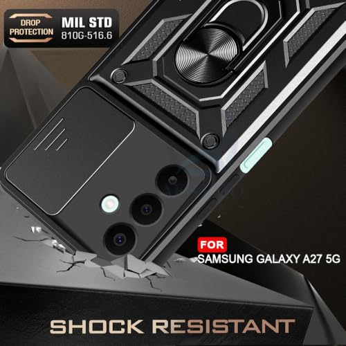 Image of AESTMO Tough Armor Samsung Galaxy A27 5G Bumper Back Case Cover | Ring Holder & Sliding Camera Shield Cover | 360 Degree Protection Back Case Cover for Samsung Galaxy A27 5G (Black)
