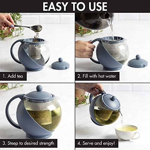 Image of Primula Half Moon Teapot with Removable Infuser, Glass Tea Maker with Reusable Fine Mesh Stainless Steel Filter, Dishwasher Safe, 40-Ounce, Blue (Pack of 6)