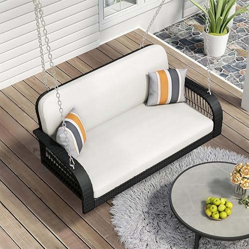 Image of Outdoor Swing Without Stand for Balcony, Garden, Home | Weather Resistant Rattan & Wicker Hanging Jhula for Adults Double Seater