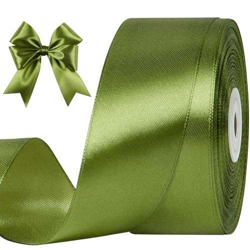 CLUEWR Olive Green Satin Ribbon 1-1/2 Inches 50 Yards