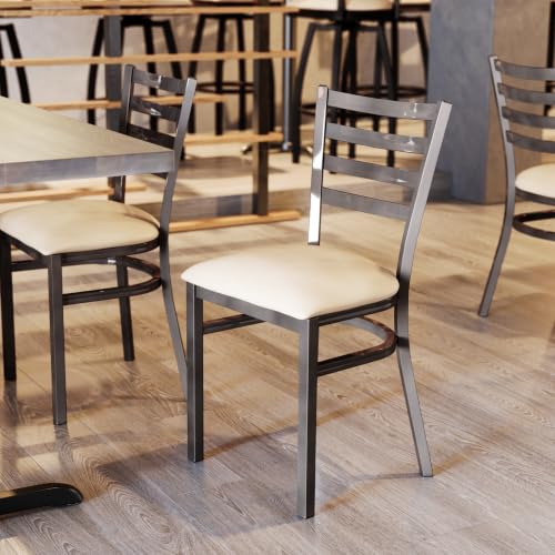 Image of Flash Furniture Hercules Ladder Back Chair - Vinyl Seat, Silver /Tan