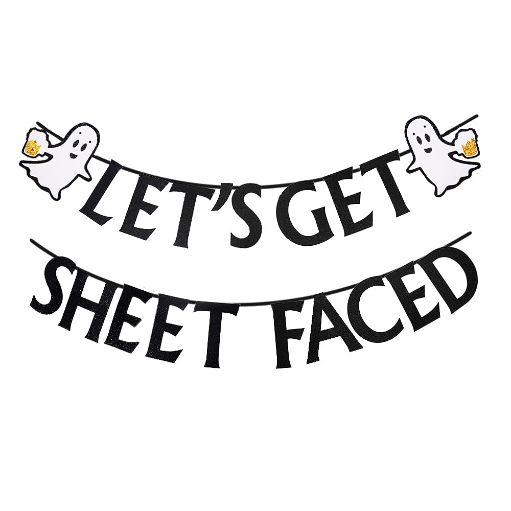 Lets Get Sheet Faced Banner - Halloween Ghost Haunted House Garland for Halloween Party Decorations by Ucity