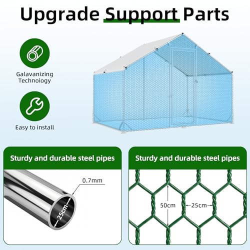 4ever2buy Metal Chicken Coop, 9.8x6.6 FT Walk-in Chicken Run Pen Poultry Cage, Water-Resistant & Anti-UV Cover, Large Chicken Coop for 6-8 Chickens — view 4
