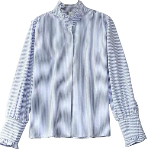 Button Down Shirts for Women Classic Blue Striped Collared Blouses Shirts Long Sleeve Blouse Business Casual Tops