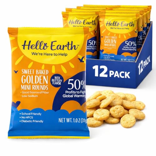Hello Earth Mini Butter Rounds - 12 Pack (1.1 Oz Bags) - School-Friendly, Nut-Free, Allergen Conscious, Crispy Baked Snack