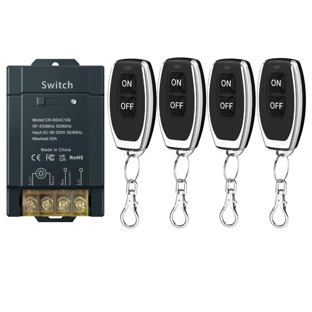AC 220V 230V 100m 30A Interruptor de iluminación exterior de alta potencia con control remoto inalámbrico, relé inalámbrico para iluminación de bomba de agua (AC100-240V 100m 4V1 Negro)