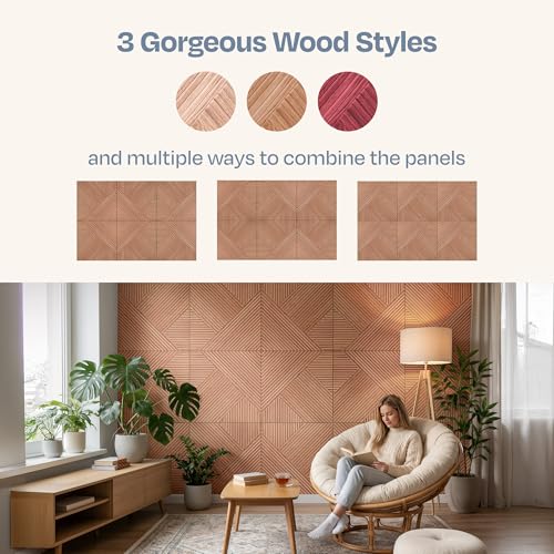 Image of XL Acoustic Wall Panels 6-Pack Decorative Acoustic Panels High Density Sound Absorbing Wall Art 70.86X47.24 Inches with Self-adhesive for Studio Home and Office - Teak Wood Finish