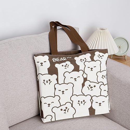 Firtink Tote Bag With Zip Canvas Reusable Shopping Tote Bag With Pocket Washable Foldable Cute Bear Design For Women Girls - Image 3