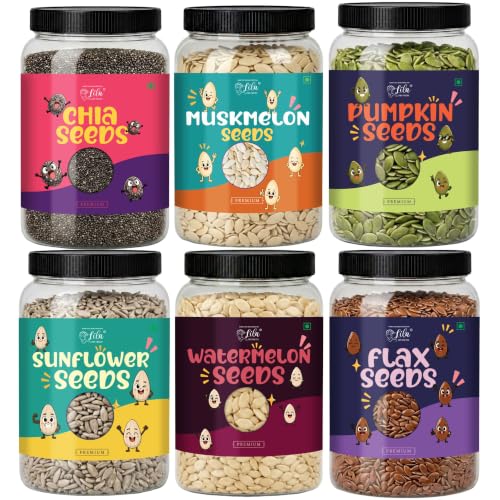Image of LILA DRY FRUITS Seed Mix Chia Pumpkin Sunflower Watermelon Muskmelon Flax Seeds 100 g each