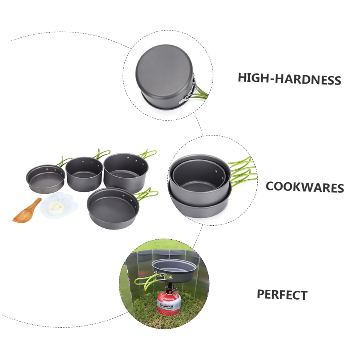 Happyyami 2-3 Person Camping Cookware Set Non-Stick Camp Kettle Portable Cooking Pot for Outdoor BBQ Picnic