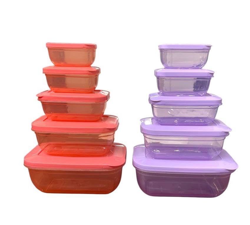 Image of CSM 5+5 Rectangular Plastic Food Storage Container with Air Tight Lid Kitchen Container Meat Box Fridge and Freezer Storage Boxes Bowl - 100ml, 150ml, 290ml, 580ml, 1000ml, 10 Pcs, Clear