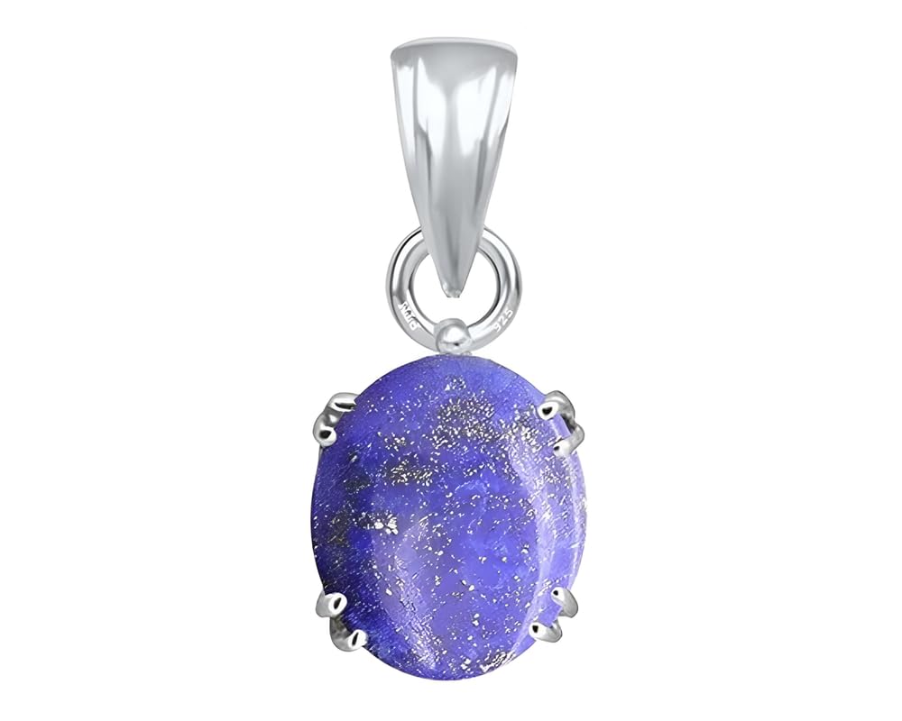 PTM Sterling Silver Lapis Lazuli/Lajwart 3.25 to 10.25 Ratti or 3.00 to 9.50 Carat Natural Certified Astrological Gemstone 925 Bis Hallmark pendant for Men & Women