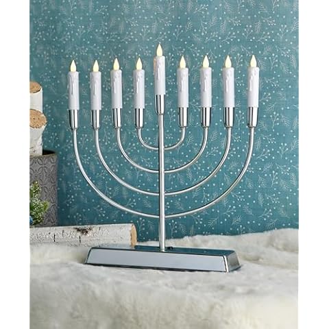 Seasonal LLC Menorah with 9 Taper Candles, Metal Base, Battery Operated Cover
