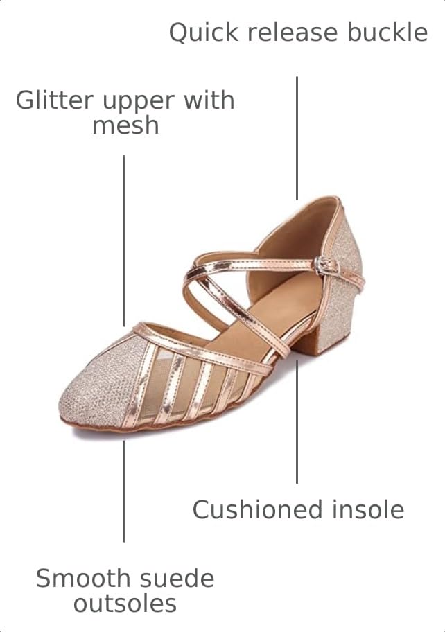 Image of Low Heel Ballroom Dance Shoes Women Latin Salsa Wedding Practice Dancing Shoes Sparkle Comfortable Closed Toe Dance Heels 1.5inch