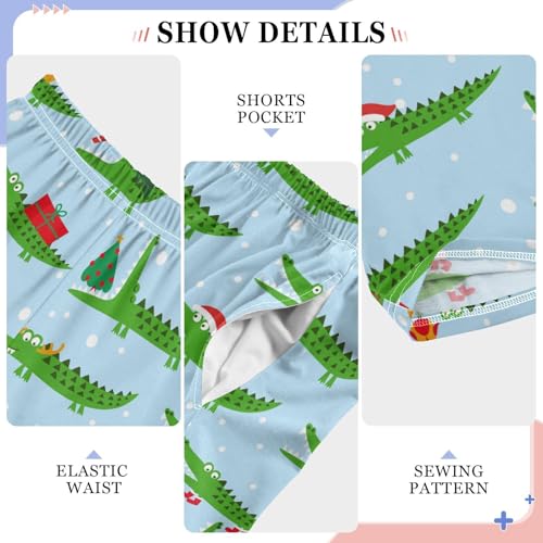 ZZXXB Christmas Crocodile Snow Boys Long Pants Soft Trousers Elastic Waist Kids Lounge Bottoms with Pockets S-XL4