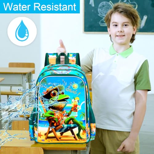 Image of 3Pcs Kids Backpack for Boys, 16 inch Frog Kindergarten Preschool Elementary Bookbag Set, School Backpacks with Lunch Box(Green)
