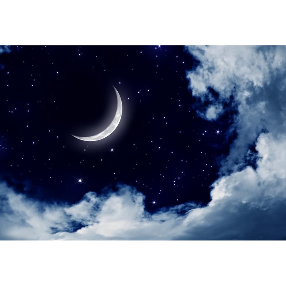 Aoihrraan 3x2m Nublado Noche Cielo Telón De Fondo Creciente Luna Estrellada Galaxia Centelleante Estrellas Ensueño Fondo Fotografía Cumpleaños Bebé Ducha Pijama Anunciar Embarazo Niño Retrato Foto