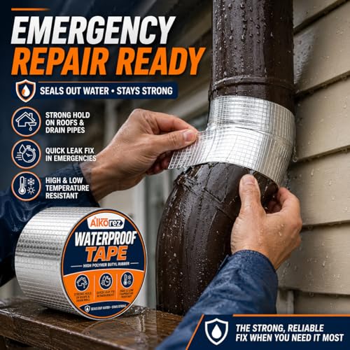 Image of Super Strong Adhesive Waterproof tape Permanent Repair Roof Water Leakage Solution Rubber Foil Suitable for Roof Leak, surface Crack, Window Sill Gap, Tank Leak (4 Inch (10CM*5M))
